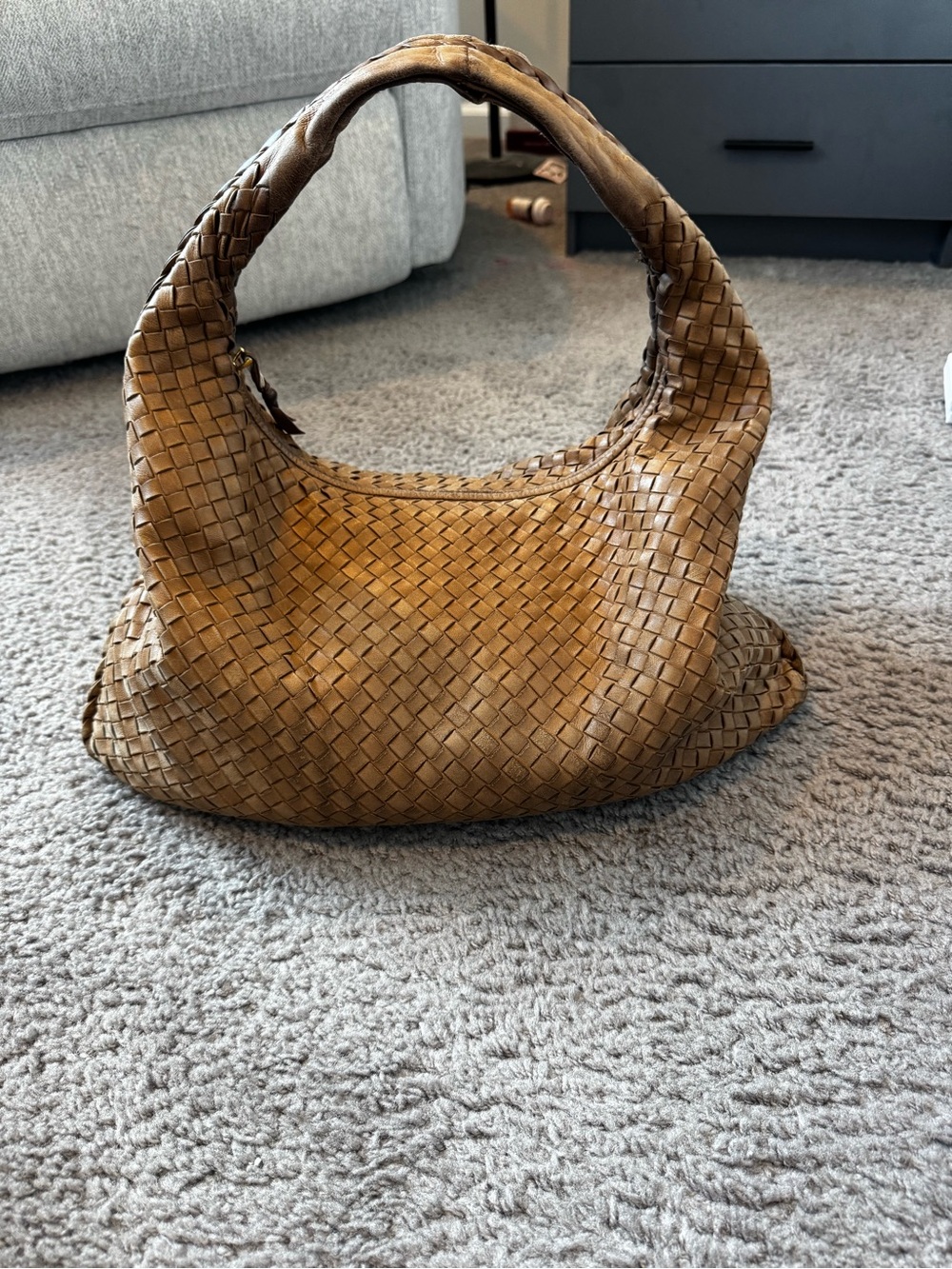 Woven Leather Hobo Bag in Brown
